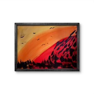 Original Art 14x11 Expressionism Abstract Burning Fire In the Sky Birds